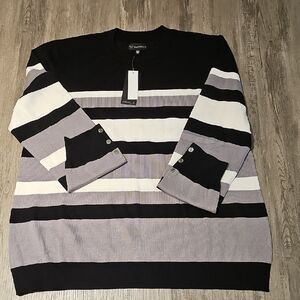 Rafaella Black and White Striped Long Sleeve Top